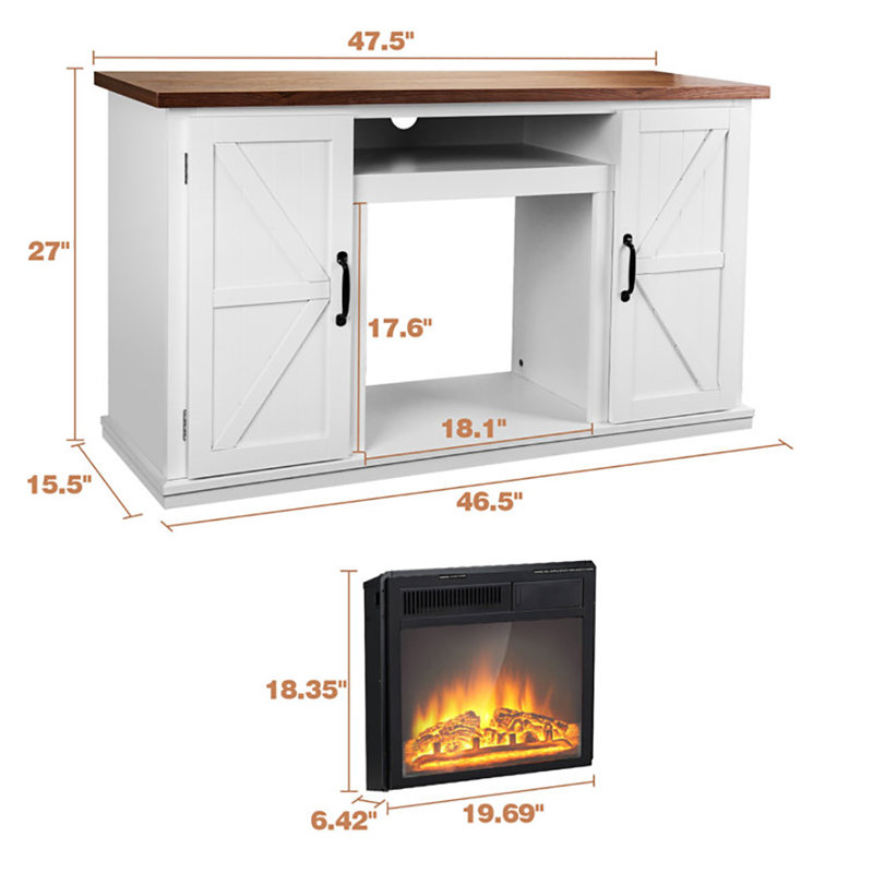 Compatible avec téléviseur de 50 po - Meuble télé avec foyer au fini noyer R.W.FLAME, foyer électrique de 20 po inclus, centre de divertissement avec tablettes de rangement ouvertes, idéal pour le décor du salon et de la chambre à coucher