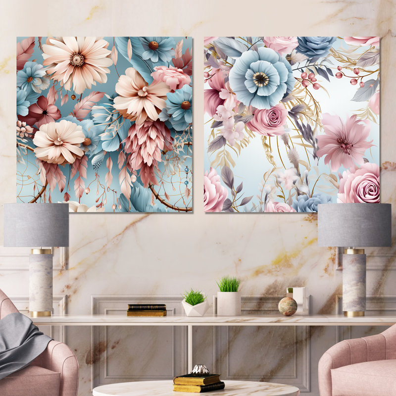 Thalie - Ensemble de 2 carrés à motif floral en métal, H 16 po x l 32 po