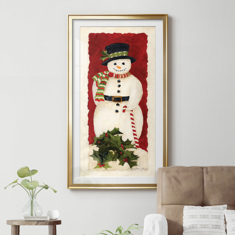 Bonhomme de neige II - Cadre photo, reproduction d'art sur papier, H 22,5 po x l 42,5 po x P 1,5 po, Encadrement doré