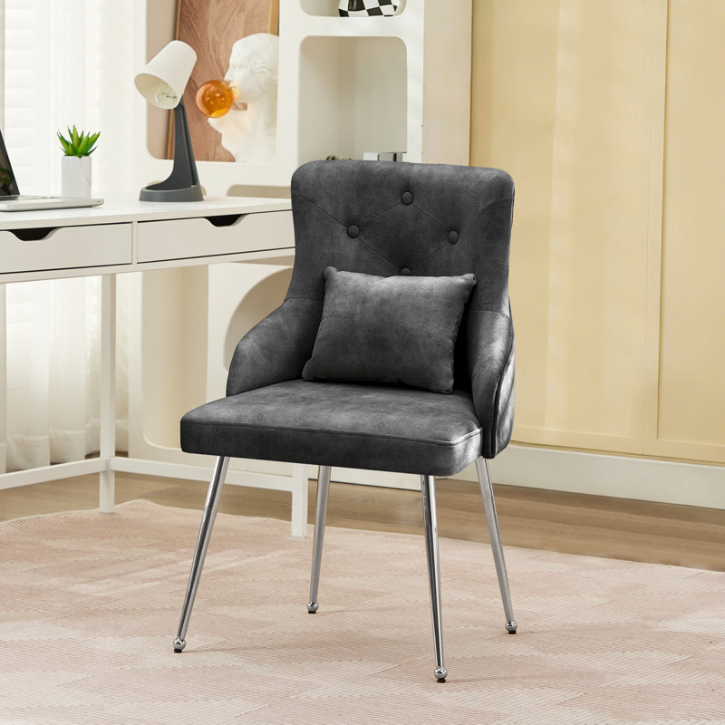 Chaise de salle à manger rembourrée Dorsi, Gris foncé, Argent argent