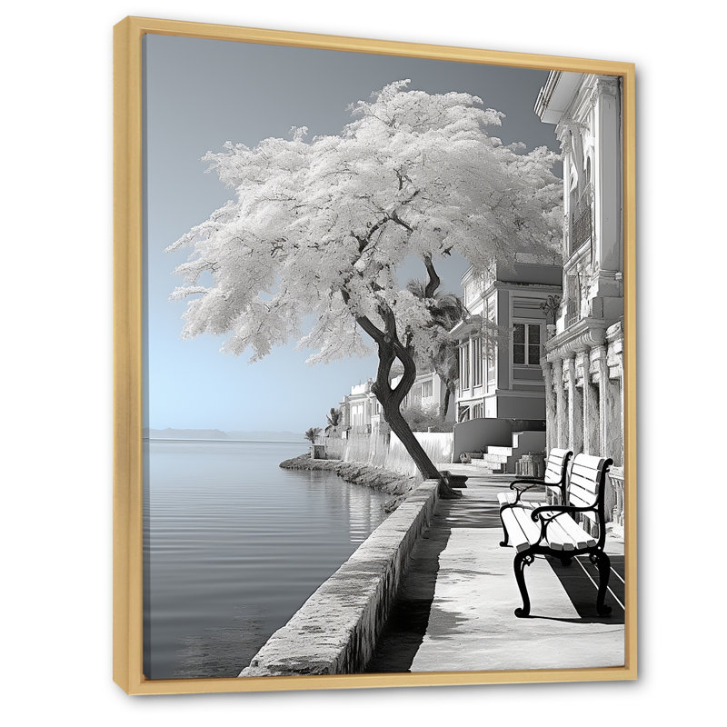 Paysage cubique monochrome bleu et gris II sur toile, Cadre naturel flottant, H 44 po x l 34 po x P 1,5 po
