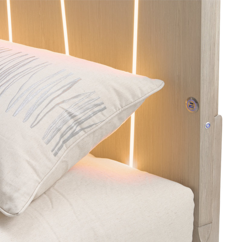 Lotus Bay Panel Bed With LED Lights - Sand, Queen