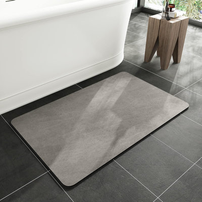 Bath Mat-Rubber Backing Non Slipthin Bathroom Rugs Fit Under Door- Quick Dry Absorbent Faux Suede Surface Grey Bathroom Floor Mats-Shower Rug