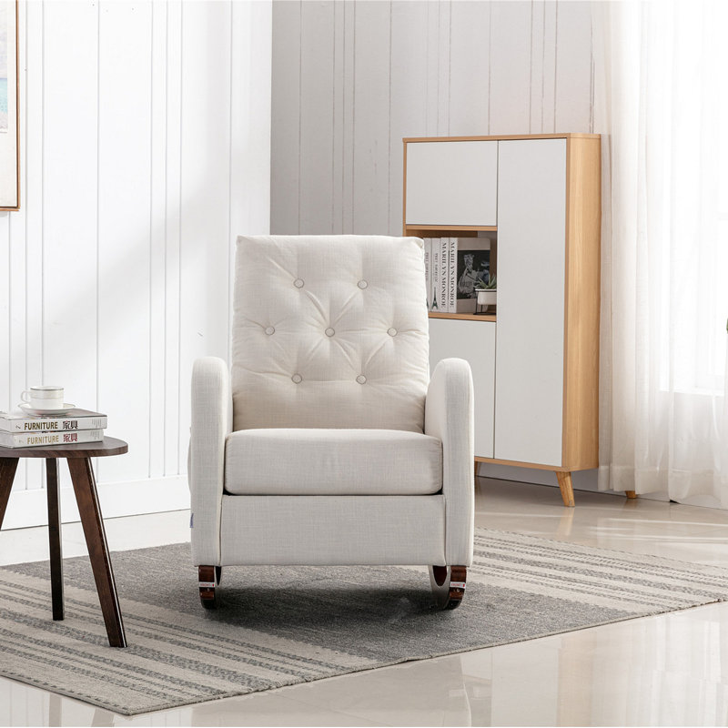 Chaise berçante à haut dossier avec siège rembourré et confortable, Beige