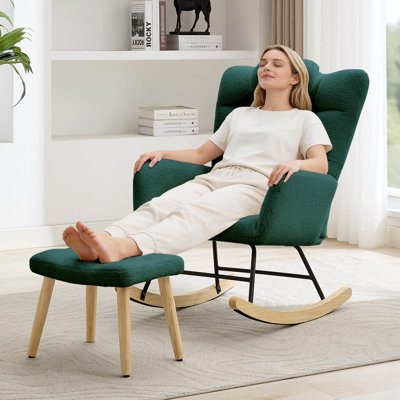 Nursery Rocking Chair, Comfort Glider Rocker with High Backrest Armchair Padded Seat, Accent Chair for Nursery Living Room Bedroom Offices Small Space
