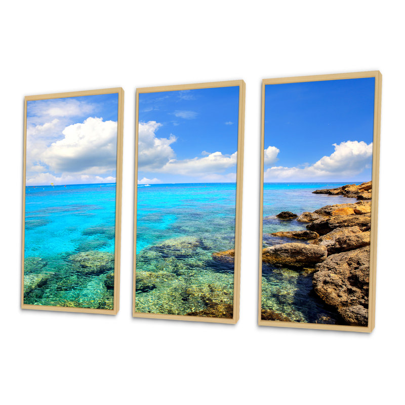 «Bright Summer Day In Sea - Sea & Shore», ensemble de 3 toiles encadrées, H 32 po x l 48 po x P 1 po, Érable encadré