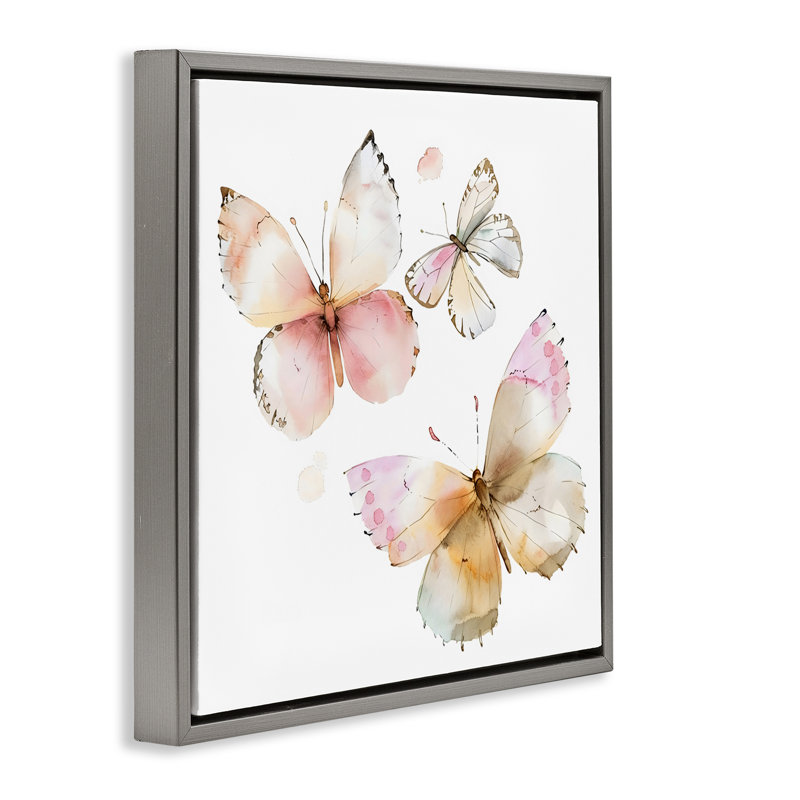 Cadre flottant rose avec aquarelle et papillon, design by Creative Studio, 18 x 18, Lustre Grey Floater Framed