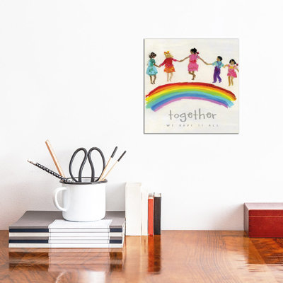 Rainbow Kids Together by Sally Swatland - Wrapped Canvas Print