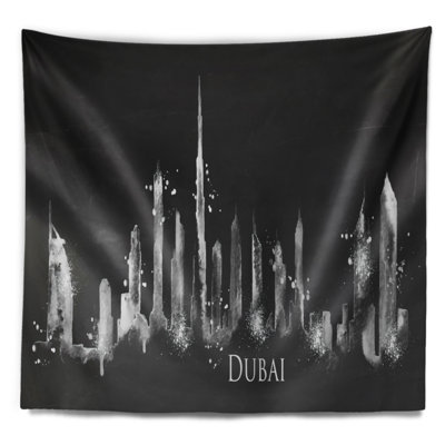 Paysage urbain tapisserie silhouette noire de dubaï