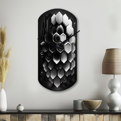 Abstract Geometric Black And White I - Geometric Cylinder Metal Wall Clock, Modern Asymmetrical Wall Clock Print