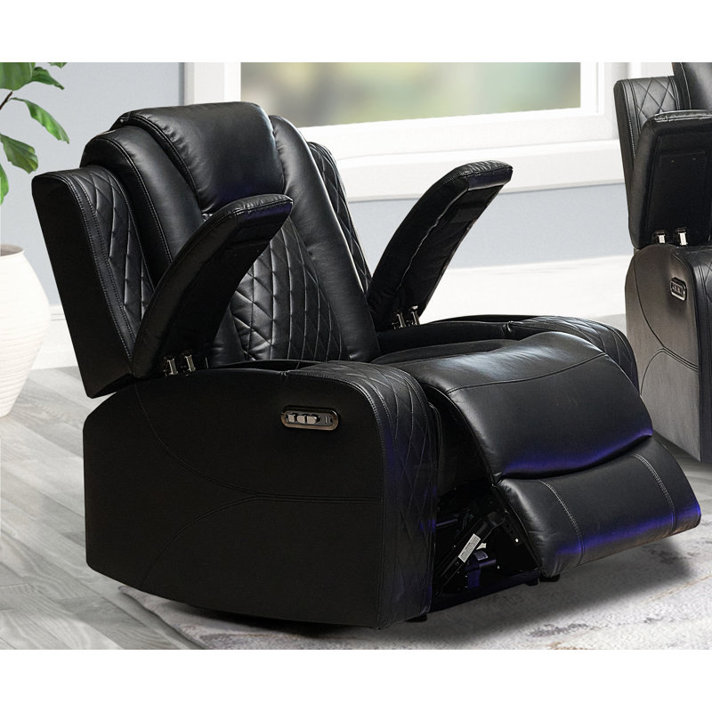 38.6" Wide Transitional Leather Manual Recliner, Black Faux Leather