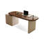 Bureau rectangulaire à 3 tiroirs en bois manufacturé brun noisette + blanc beige-2037334268