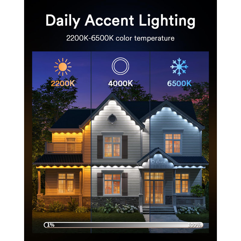 Lumary 105 Ft Permanent Outdoor Eave Lights Pro with 80 LEDs  RGBAICW Smart Eave Light, Work with Alexa Google IP67 Waterproof, Color Changing & White, Multi Scene for Daily Accent Lighting Decor