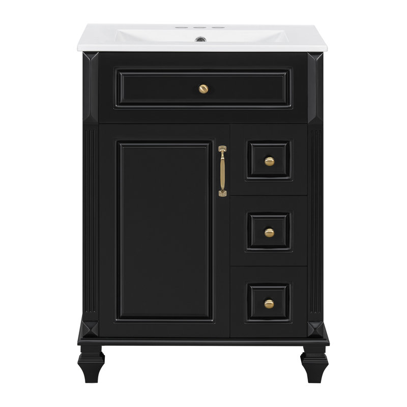 Meuble-lavabo autoportant 24 po avec lavabo en céramique 24 po, Noir