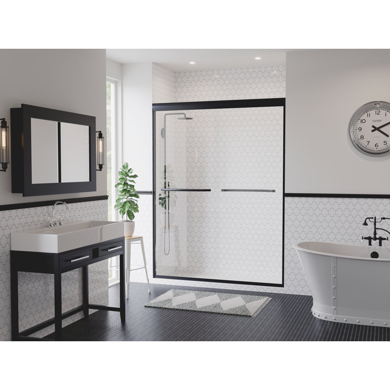 Porte de douche coulissante sans cadre 60 po x 76 po Paragon Series, Noir mat