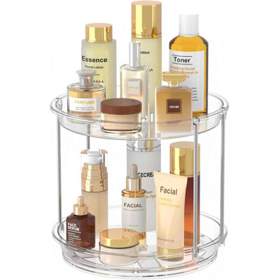 360 Rotating Makeup Organizer – 2 Tier Lazy Susan Turntable Organizer, Clear Bathroom Counter Organizer For Vanity, Spinning Skincare Perfume Tray