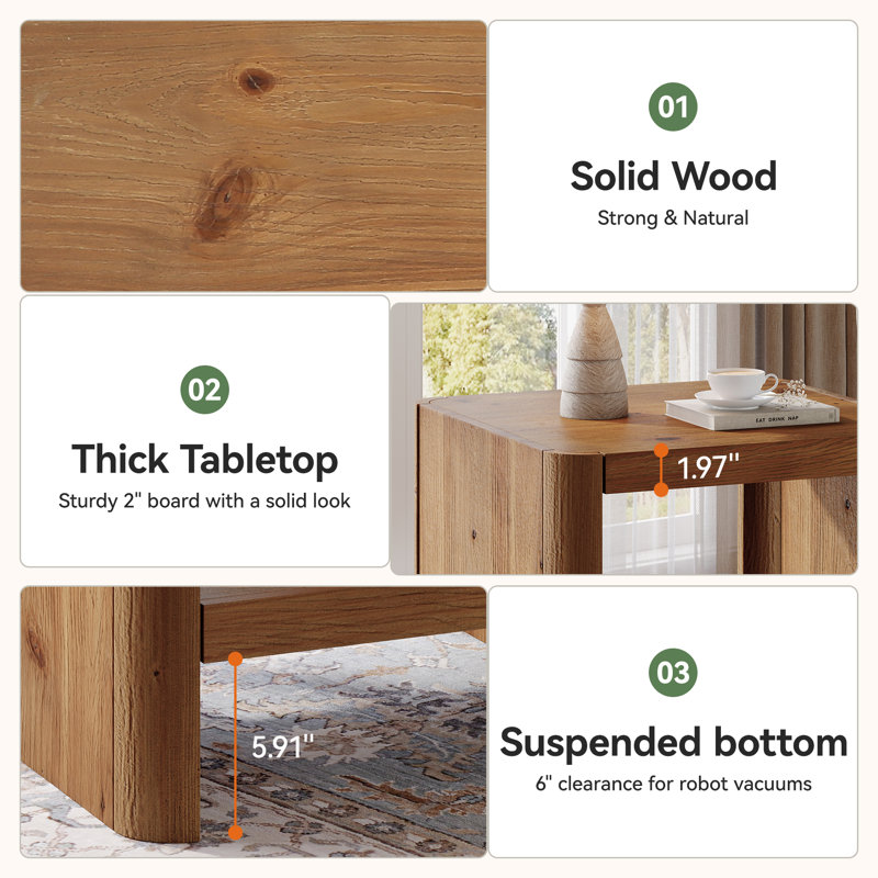 Table de bout en bois massif, table d'appoint carrée rustique à 2 niveaux