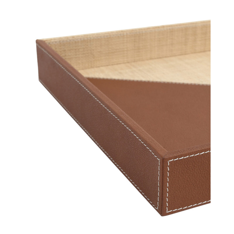 Leather & Raffia Tray Set Of 2