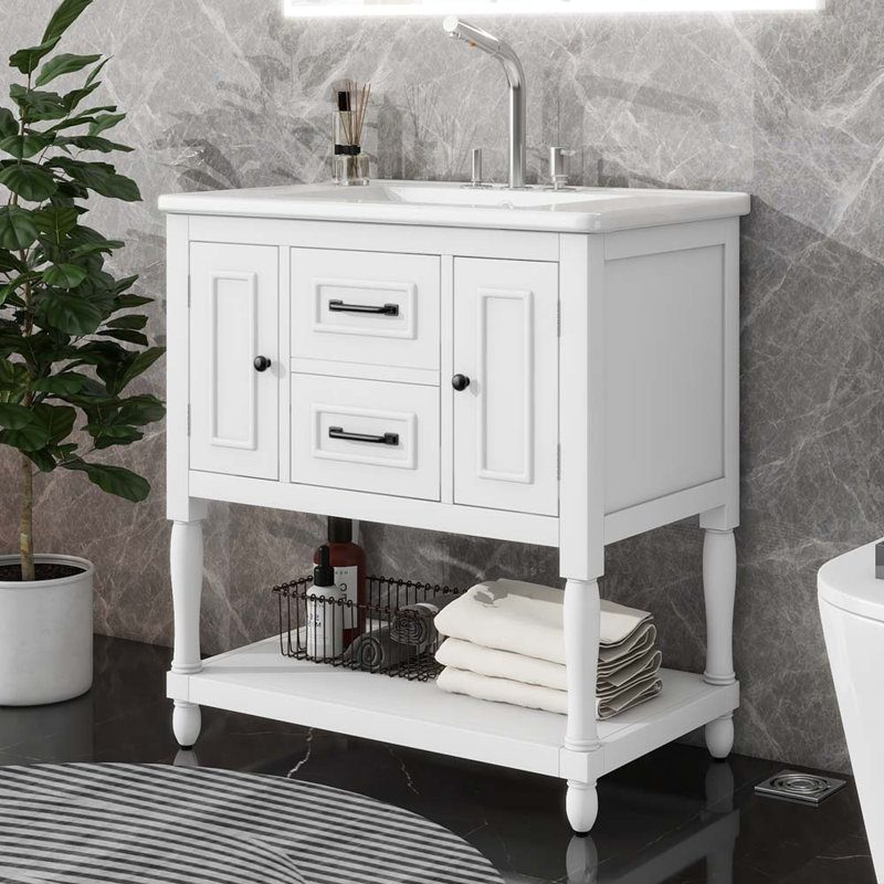 Ensemble de meuble-lavabo simple 30 po avec plateau Claymon, Blanc
