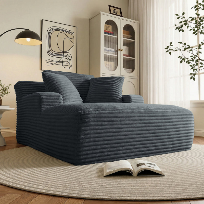 67'' Compression Upholstered Boneless Chaise Lounge, Corduroy Sofa Bed With Deep Seat, Pillows And Armrests, No Assembly Required