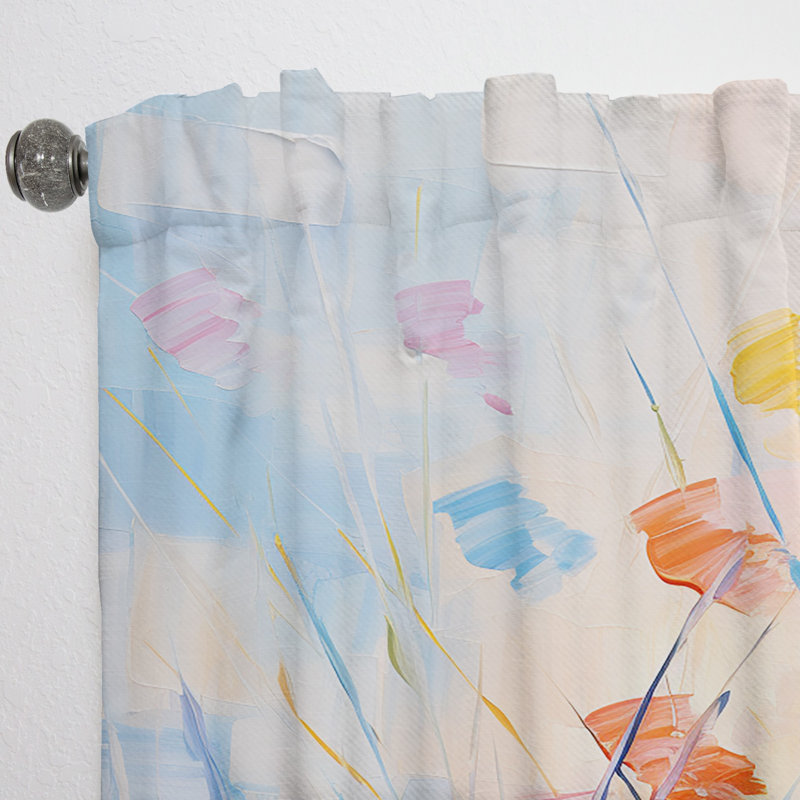 Eilidh Yellow And Pink Meadows Breeze I - Traditional Velvet Curtain - Room Darkening - 1 panel, 52" W x 95" L