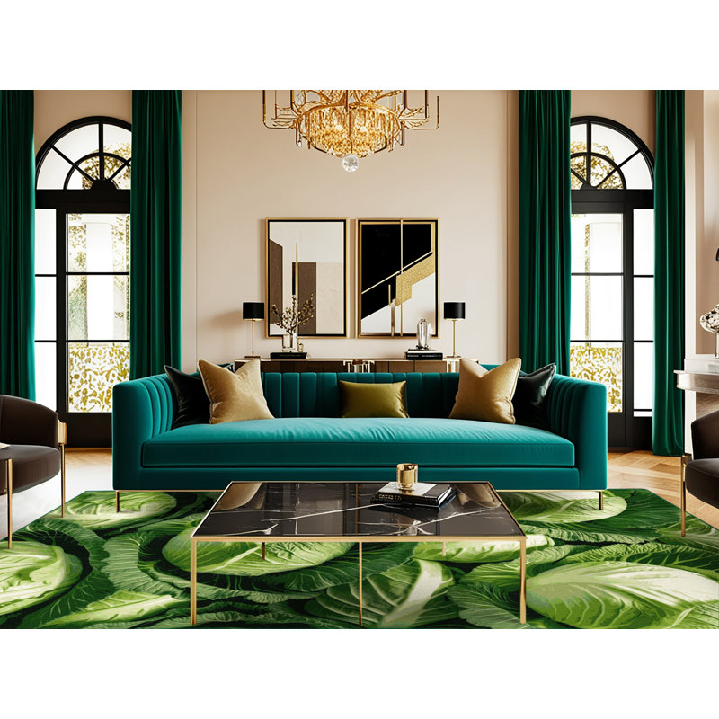 Washable Cabbage Green Vegetables Area Rug, Rectangle 2' x 3'