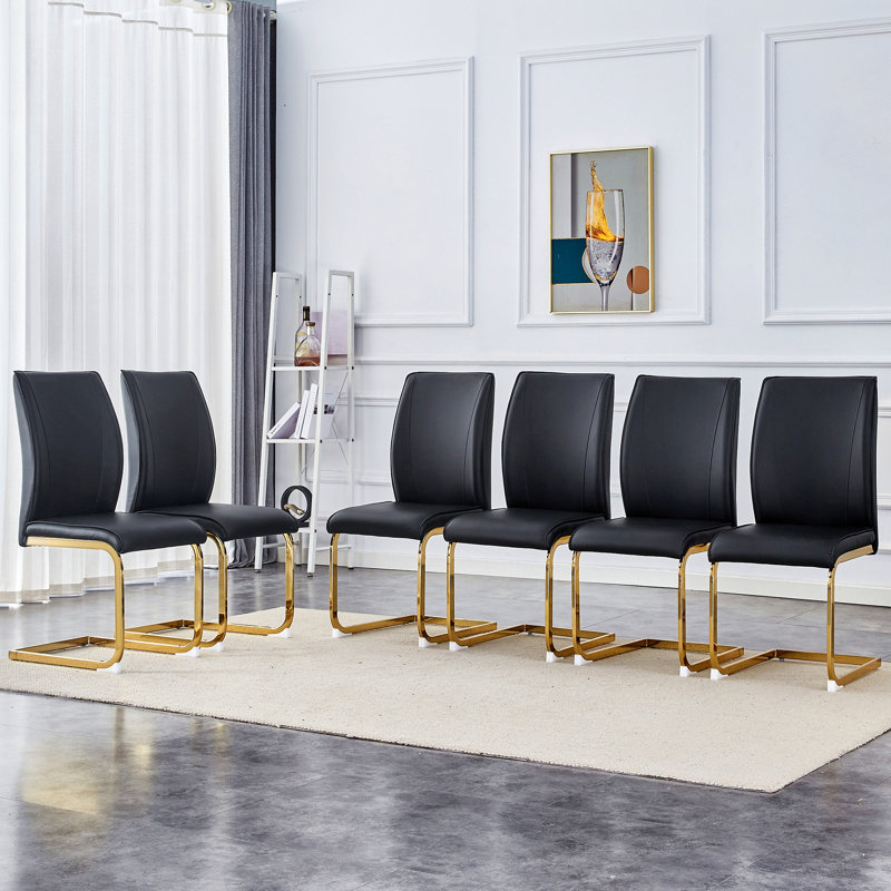 Chaises de salle à manger arquées de luxe, revêtement en polyuréthane avec pieds en métal, 2, Noir, Doré