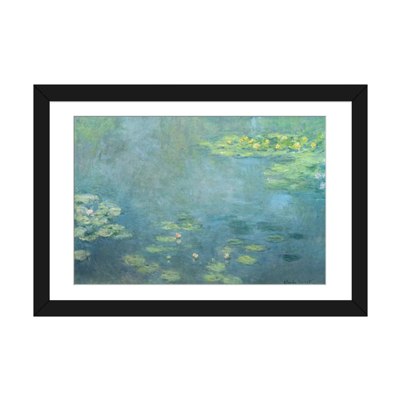 «Nymphéas» par Claude Monet - peinture sur toile tendue, H 16 po x l 24 po, Impression encadrée, Black