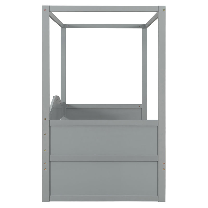 Lit de jour simple avec auvent et 2 tiroirs de rangement, lit multifonctionnel pour la chambre à coucher, gris