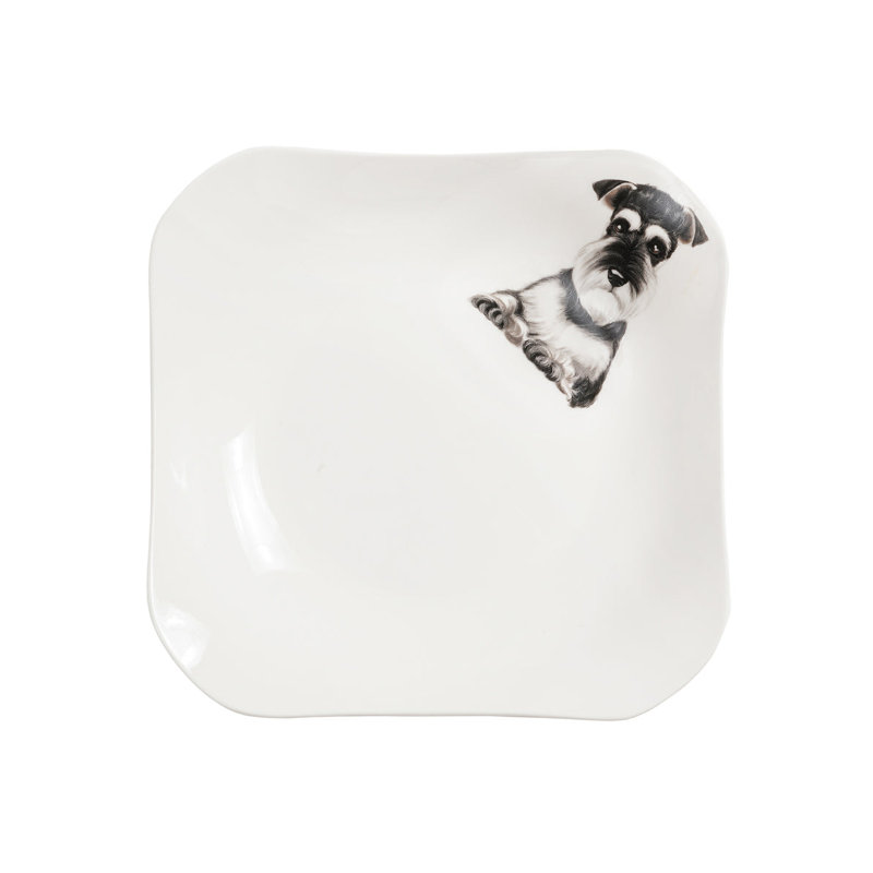 Assiette carrée en porcelaine - Schnauzer
