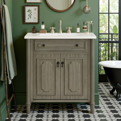 31" Bathroom Freestanding Vanity With Ceramic Sink, Soft-Close Doors & Adjustable Shelf