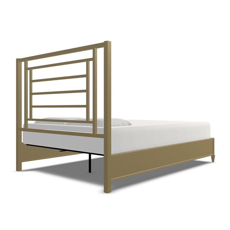 Tête de lit en métal avec bordure en métal et lattes en bois Gloamo, Grand, Or laiteux