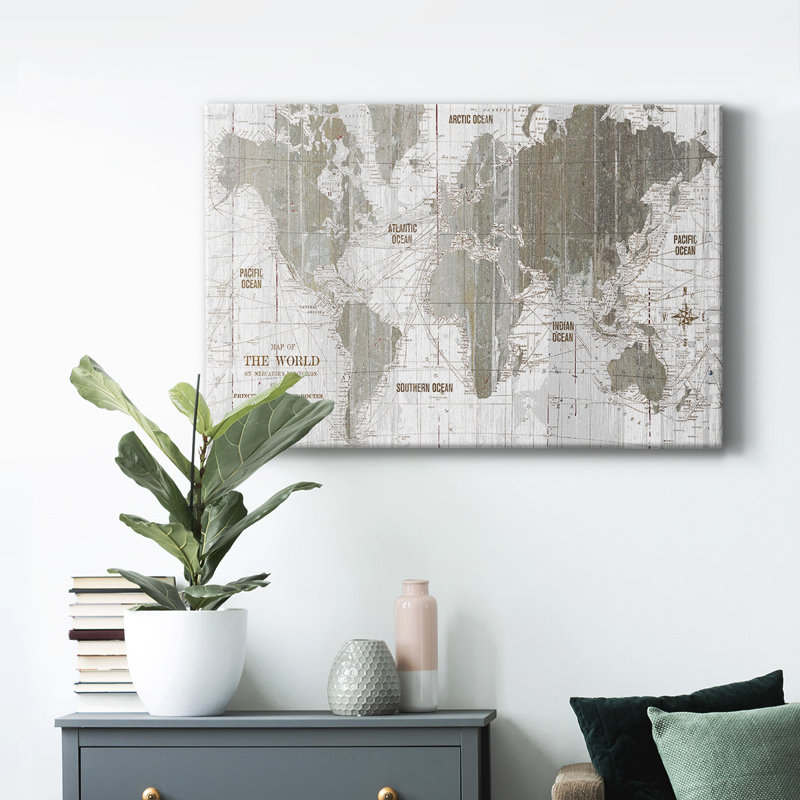 Carte du vieux monde III - impression sur toile tendue, L 36 po x H 24 po