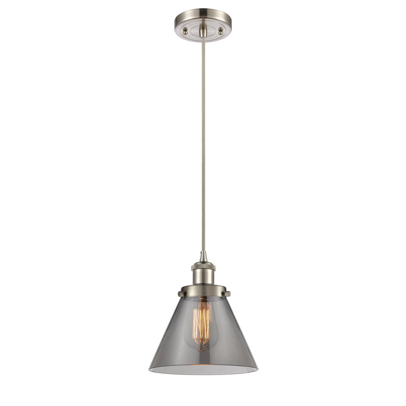 Mini-luminaire suspendu à cordon 1 lumière 8 po Ballston Urban Cone, Plaqué couleur fumée, Nickel satiné brossé, DEL