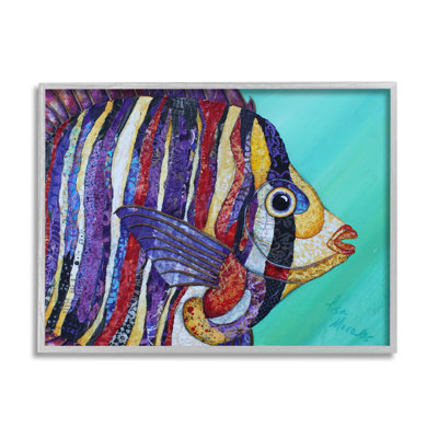 «Broad Fin Varied Layered Stripes Aquatic Fish», peinture sur toile à cadre flottant