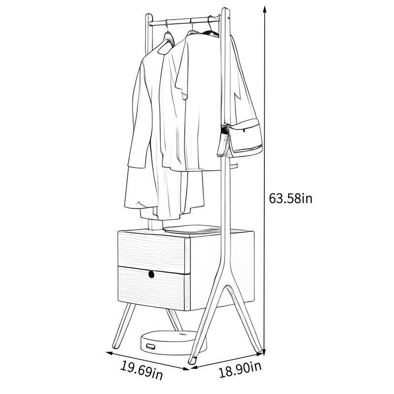 Solid Wood Coat Rack Thick Rod Movable Storage