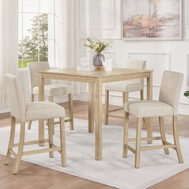 Ensemble de table 5 pièces à hauteur de comptoir avec 4 chaises, parfait pour les espaces compacts et les repas élégants dans la cuisine ou la salle à manger