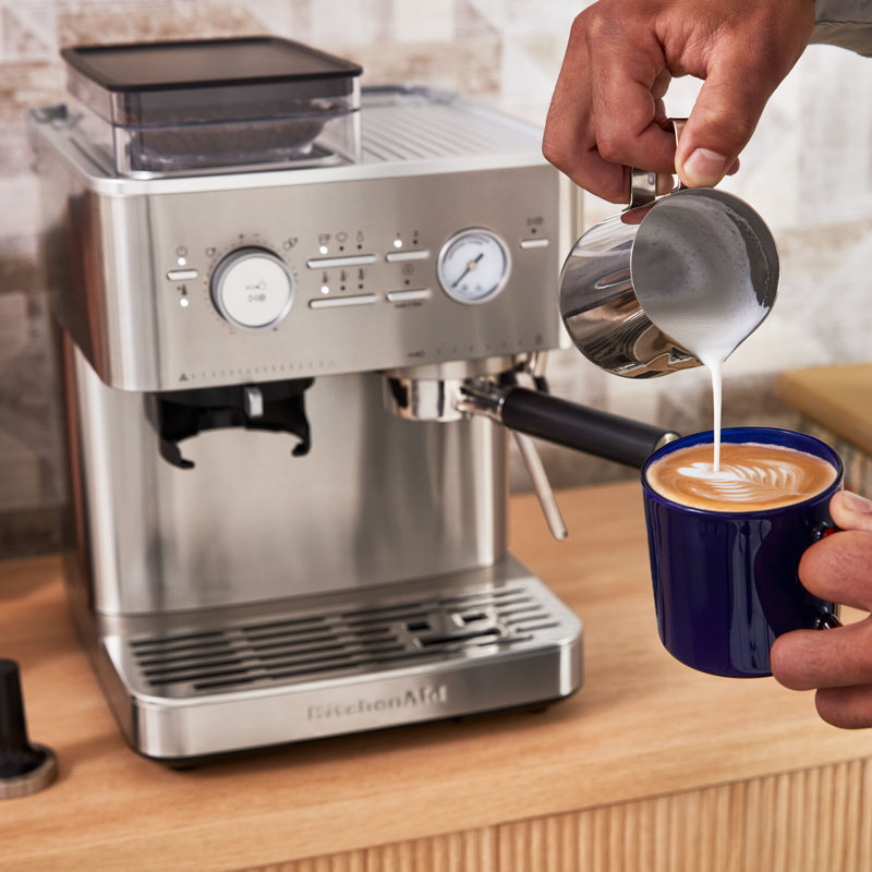 Semi Automatic Espresso Machine with Burr Grinder in Juniper, Stainless Steel