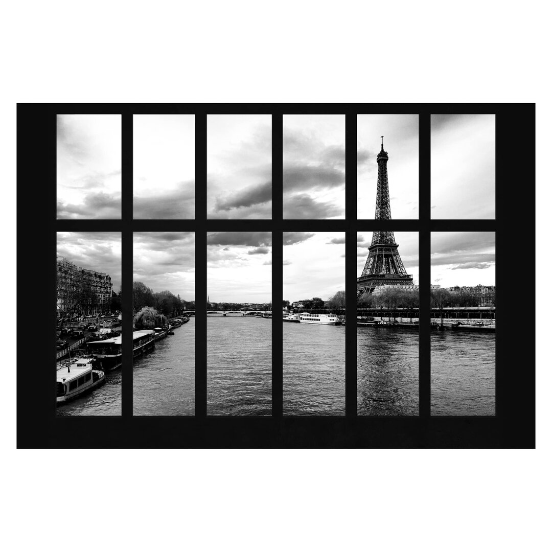 Matt Fototapete Fenster Eiffelturm Seine Paris 2,55 m x 384 cm