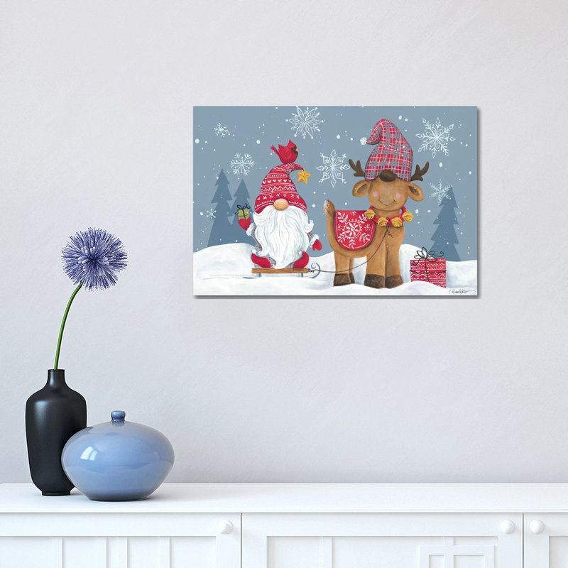 Snowy Gnome With Reindeer by Diane Kater - Print on Canvas, 66.04 cm H x 45.72 cm W x 3.175 cm D, Wrapped Canvas