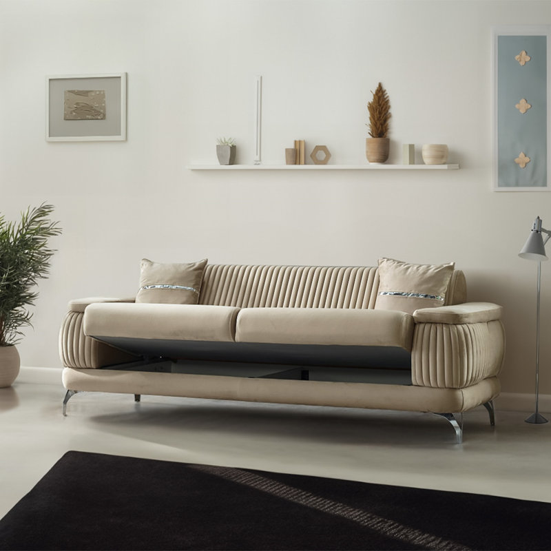 Resital Convertible Sofa with Storage, Beige Velvet