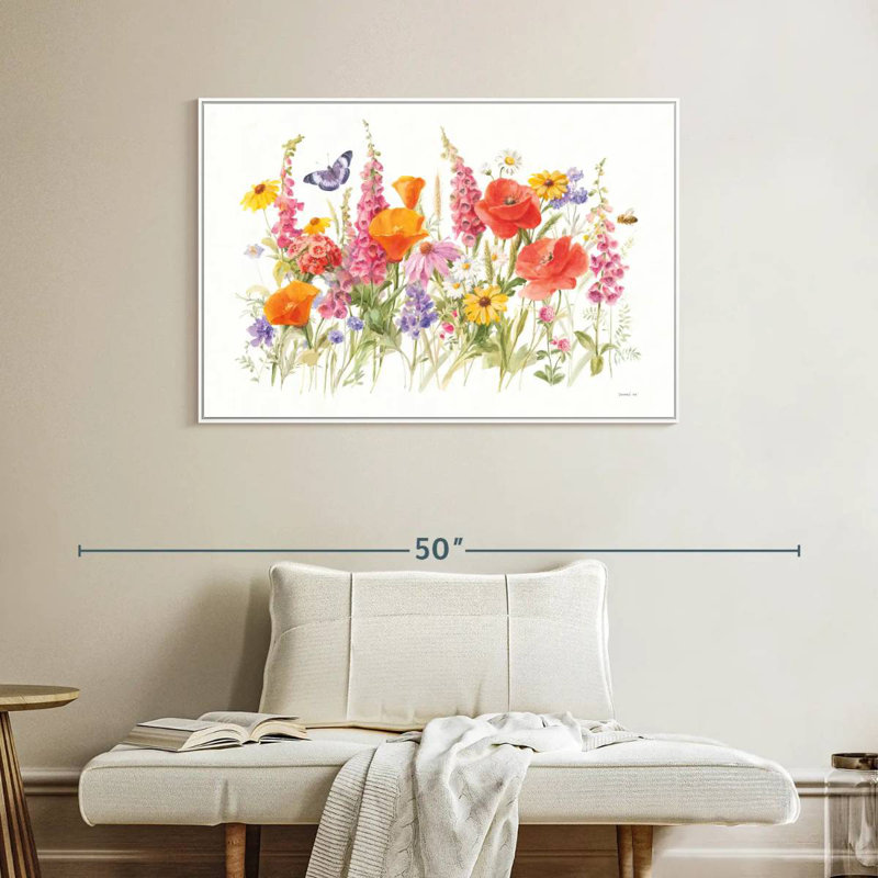 Fleurs sauvages en fleurs, Cadre flottant blanc, 43 po x 29 po