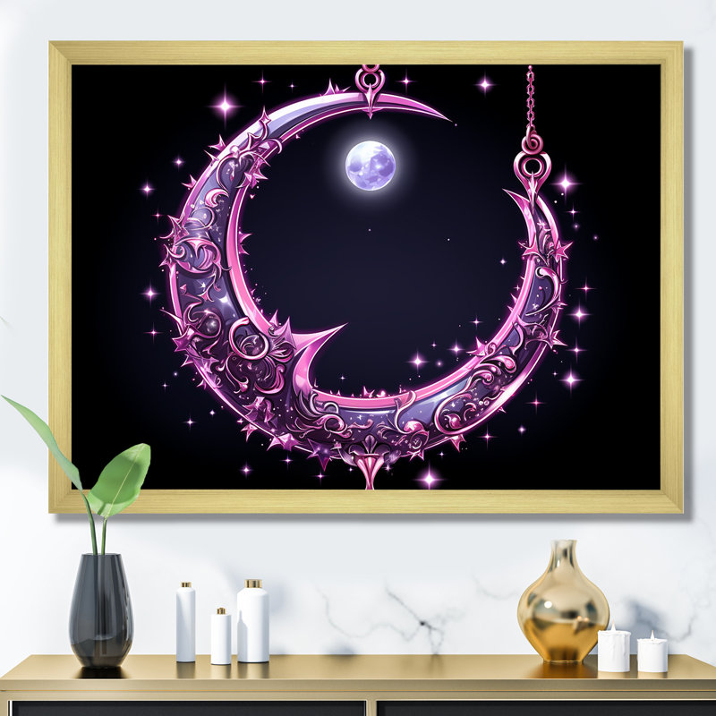 Art mural mural «Lune mauve», Cadre flottant noir, H 24 po x l 32 po x P 1 po