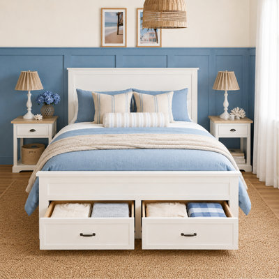 Modern Queen Size Platform Bed with 6 Storage Drawers and Wood Slat Support
