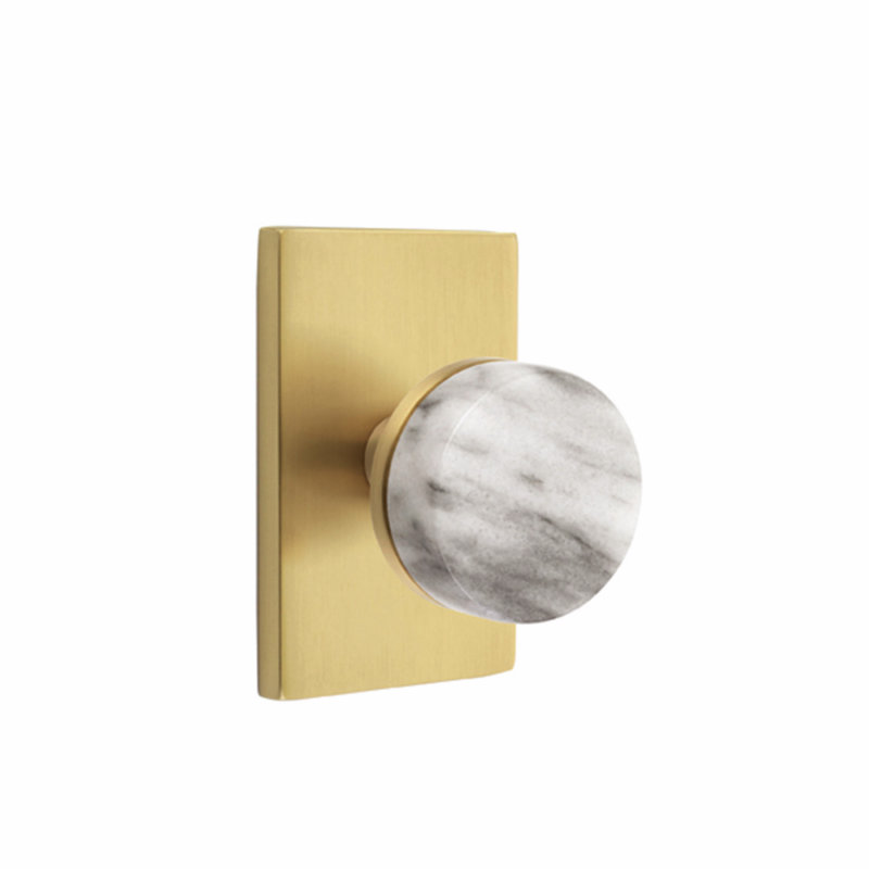 Ensemble de boutons de passage Emtek Select, rosette rectangulaire moderne, tige conique, bouton en marbre blanc, CF