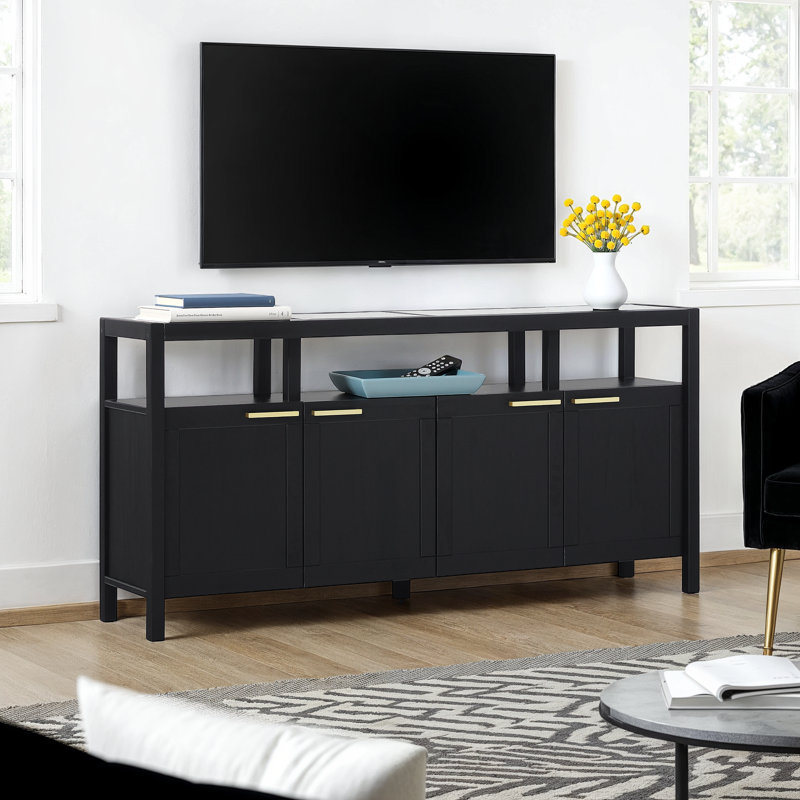 Meuble télé moderne avec plateau en verre, H 27 po x L 58 po x l 16 po, Noir