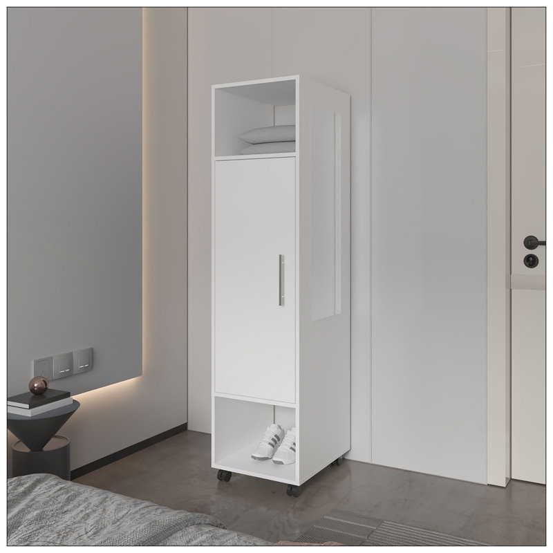 Armoire Summit en mélamine avec miroir, porte et rangement ouvert, Blanc