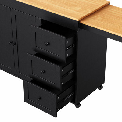 Kitchen Island, Kitchen Storage Cart with 3 Drawers, Power Outlet, Rolling Kitchen Island with Spice Rack