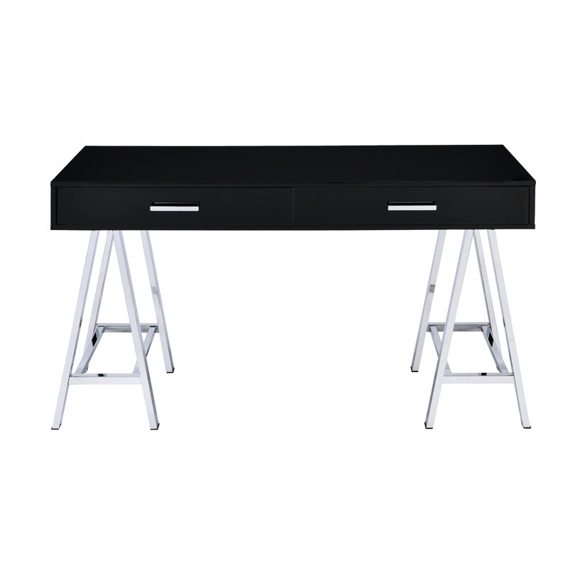 Espaces de rangement noirs et de bureau avec deux tiroirs organisés en argent, Noir