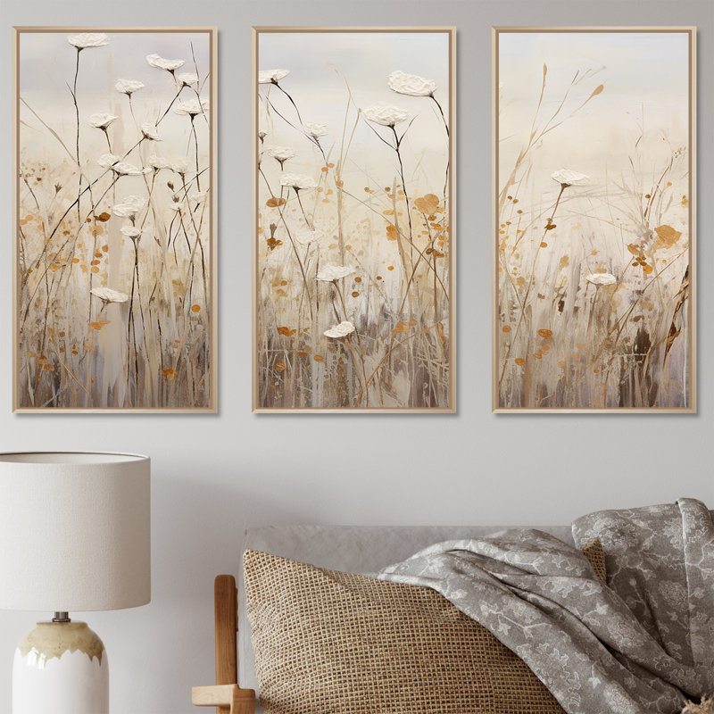 Elige - Wildflowers Wall Art Living Room Set, Maple Floater Framed, 32" H x 48" W x 1" D